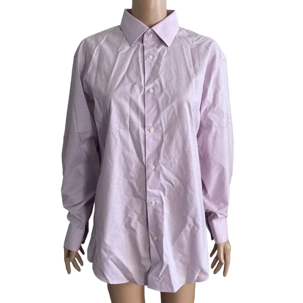 Nordstrom Shirt Mens Size 15.5 32-33 Non Iron Purple Bloom Diamond Dobby